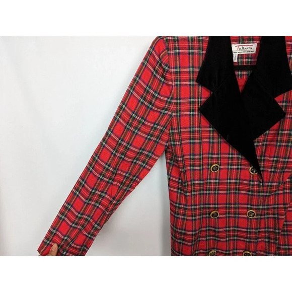 80s Talbots 8 ALBERT NIPON EXECUTIVE DRESS Double Breast Button Plaid Old Money - Picture 4 of 13